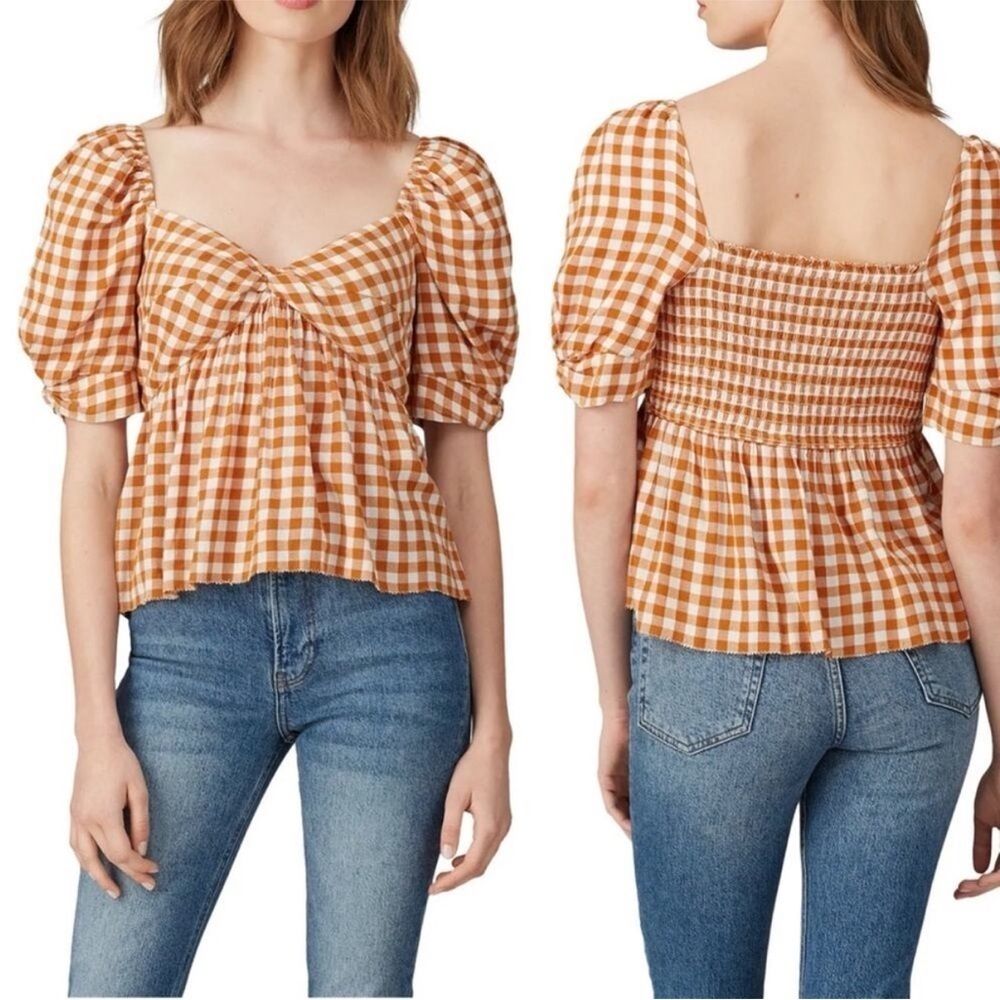 SAYLOR Glenny Gingham Puff Sleeve Top Small $175 MSRP
